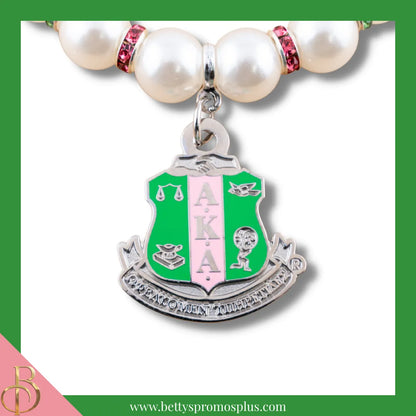 Alpha Kappa Alpha AKA Pearl Necklace with Shield Charm-Alpha Kappa Alpha Paraphernalia-Alpha Kappa Alpha Necklace-Betty's Promos Plus