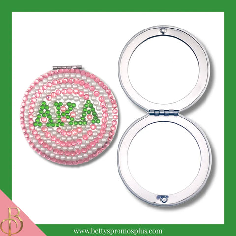 Alpha Kappa Alpha AKA Pearl & Rhinestone Bling Compact Mirror-Alpha Kappa Alpha Paraphernalia-Alpha Kappa Alpha Compact Mirror-Betty's Promos Plus