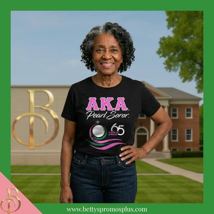 Alpha Kappa Alpha AKA Pearl Soror 65 Years of Service T-Shirt-Alpha Kappa Alpha Paraphernalia-Alpha Kappa Alpha T-Shirts-Betty's Promos Plus