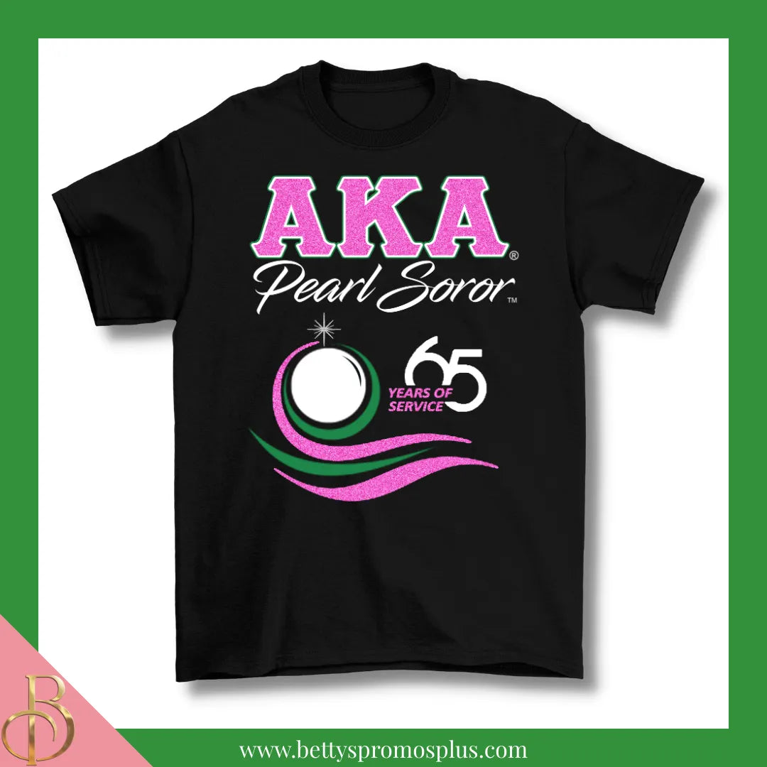 Alpha Kappa Alpha AKA Pearl Soror 65 Years of Service T-Shirt-Alpha Kappa Alpha Paraphernalia-Alpha Kappa Alpha T-Shirts-Betty's Promos Plus