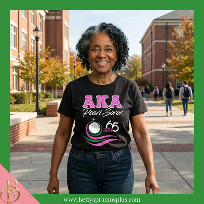 Alpha Kappa Alpha AKA Pearl Soror 65 Years of Service T-Shirt-Alpha Kappa Alpha Paraphernalia-Alpha Kappa Alpha T-Shirts-Betty's Promos Plus