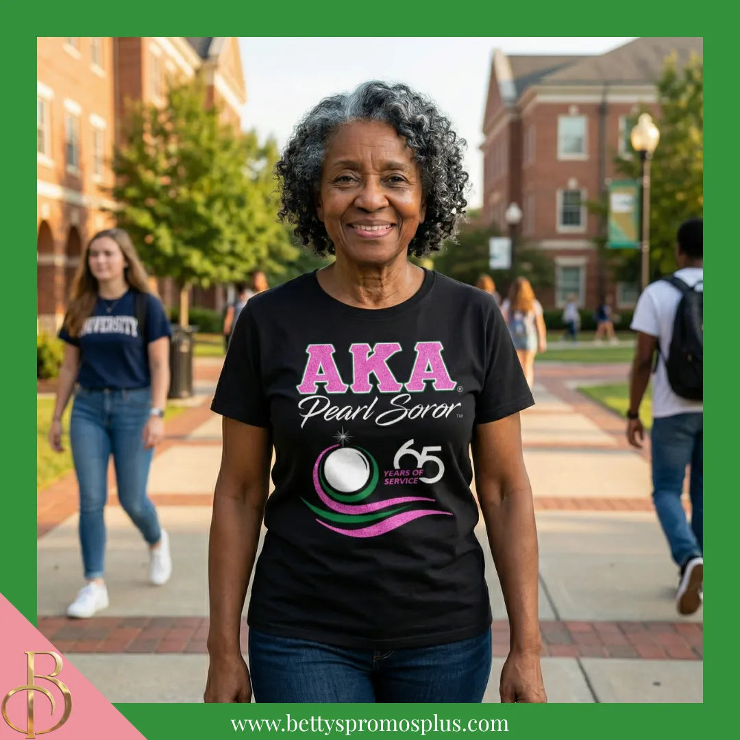 Alpha Kappa Alpha AKA Pearl Soror 65 Years of Service T-Shirt-Alpha Kappa Alpha Paraphernalia-Alpha Kappa Alpha T-Shirts-Betty's Promos Plus