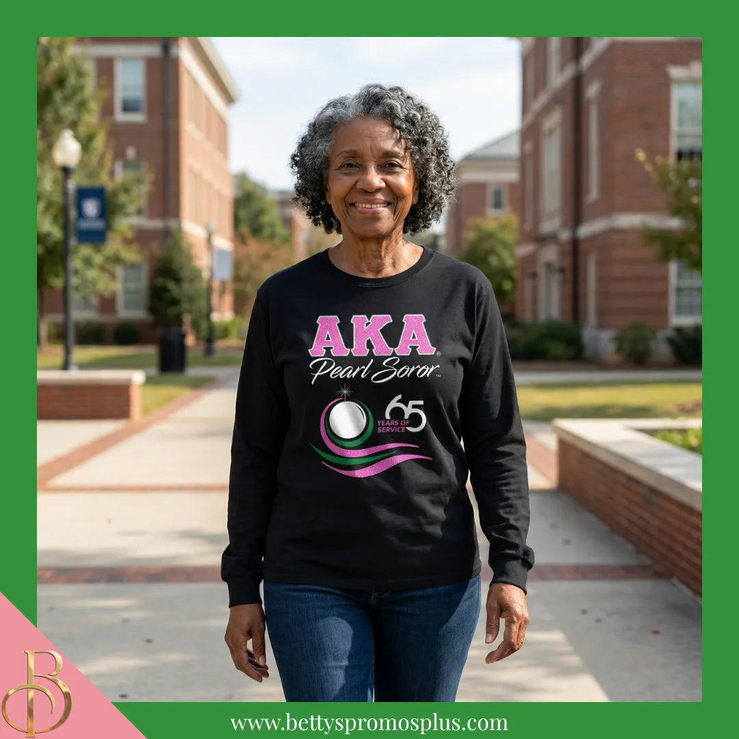 Alpha Kappa Alpha AKA Pearl Soror 65 Years of Service T-Shirt-Alpha Kappa Alpha Paraphernalia-Alpha Kappa Alpha T-Shirts-Betty's Promos Plus