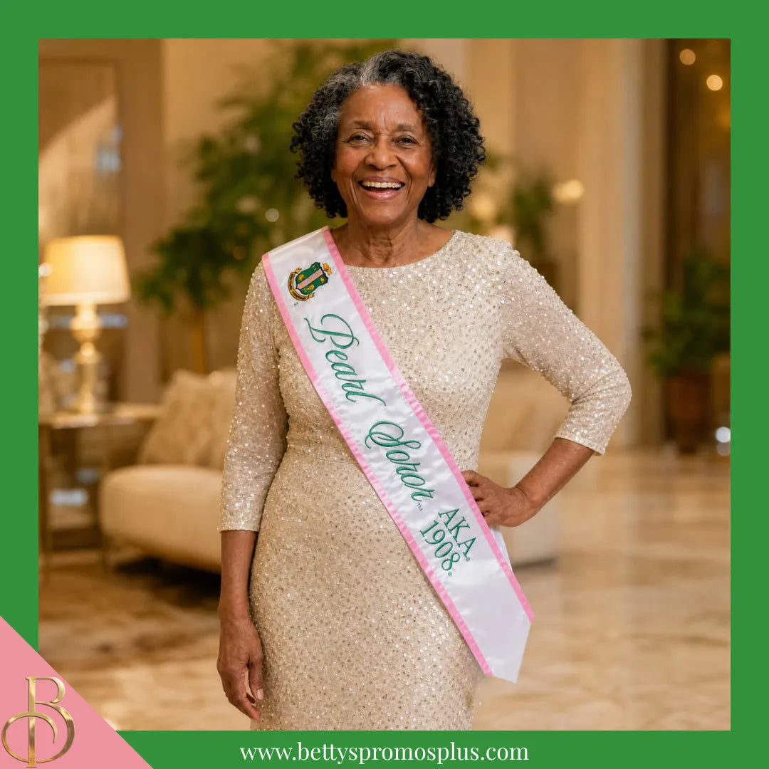 Alpha Kappa Alpha AKA Pearl Soror Sash-Alpha Kappa Alpha Paraphernalia-Alpha Kappa Alpha Sash-Betty's Promos Plus