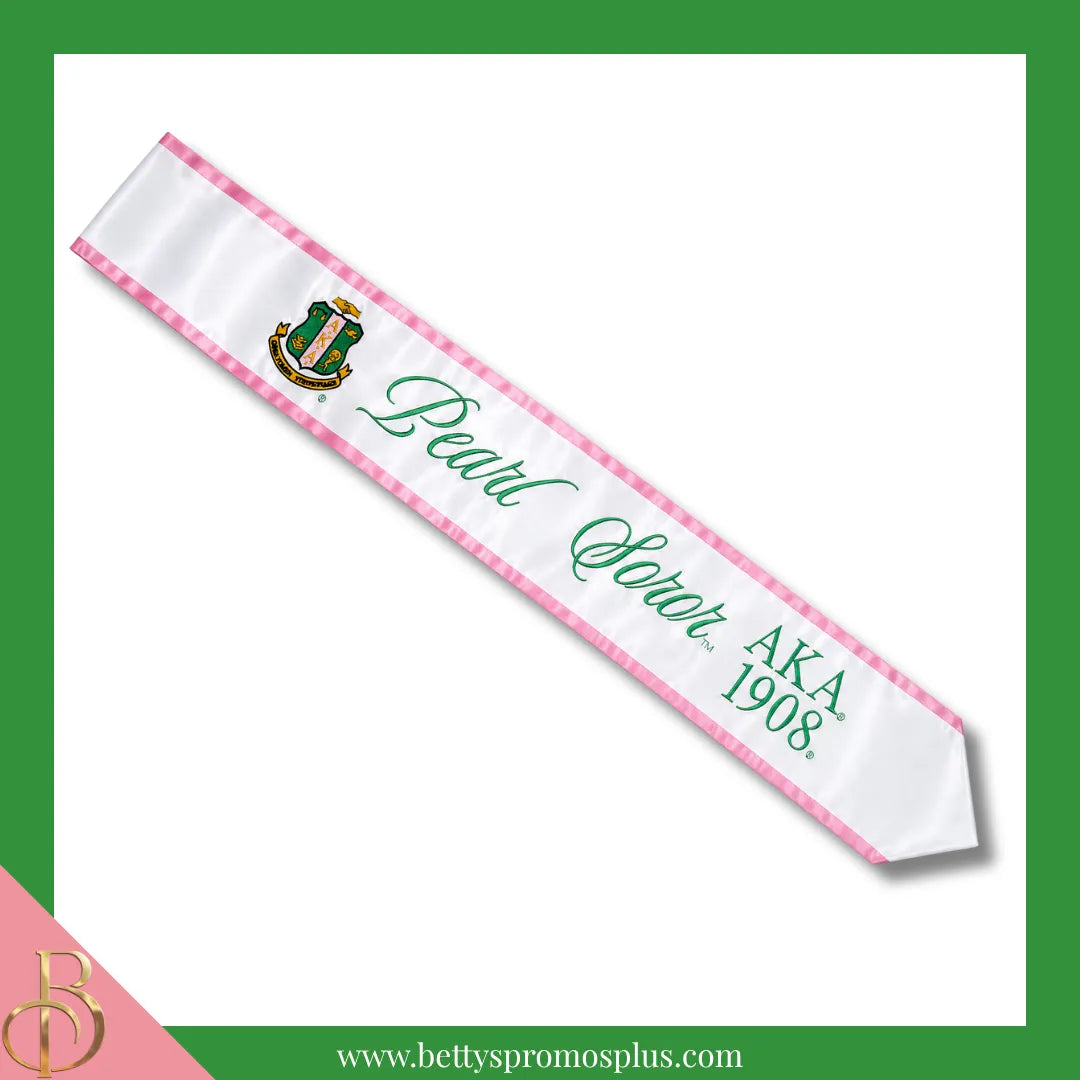 Alpha Kappa Alpha AKA Pearl Soror Sash-Alpha Kappa Alpha Paraphernalia-Alpha Kappa Alpha Sash-Betty's Promos Plus