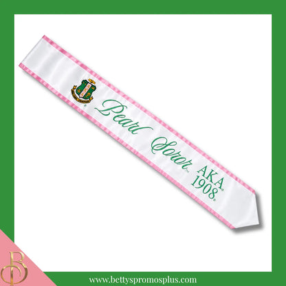 Alpha Kappa Alpha AKA Pearl Soror Sash-Alpha Kappa Alpha Paraphernalia-Alpha Kappa Alpha Sash-Betty's Promos Plus