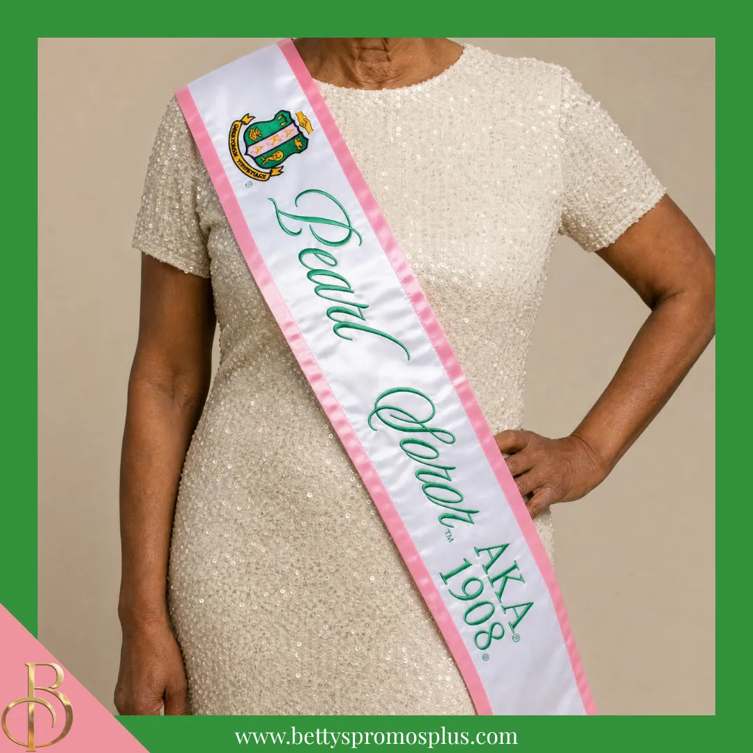 Alpha Kappa Alpha AKA Pearl Soror Sash-Alpha Kappa Alpha Paraphernalia-Alpha Kappa Alpha Sash-Betty's Promos Plus