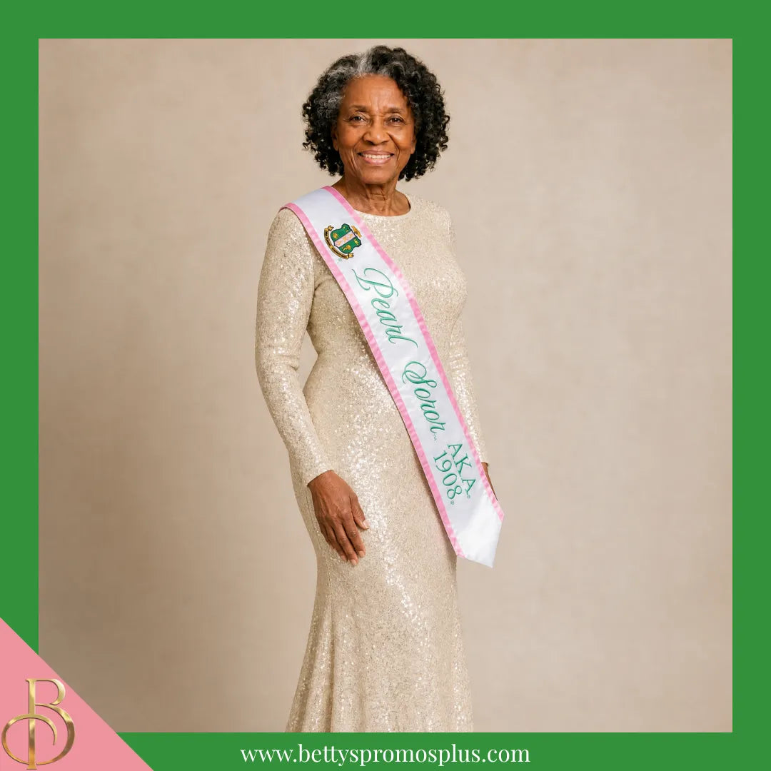 Alpha Kappa Alpha AKA Pearl Soror Sash-Alpha Kappa Alpha Paraphernalia-Alpha Kappa Alpha Sash-Betty's Promos Plus