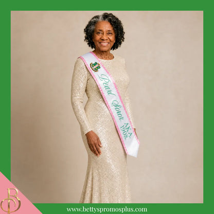 Alpha Kappa Alpha AKA Pearl Soror Sash-Alpha Kappa Alpha Paraphernalia-Alpha Kappa Alpha Sash-Betty's Promos Plus