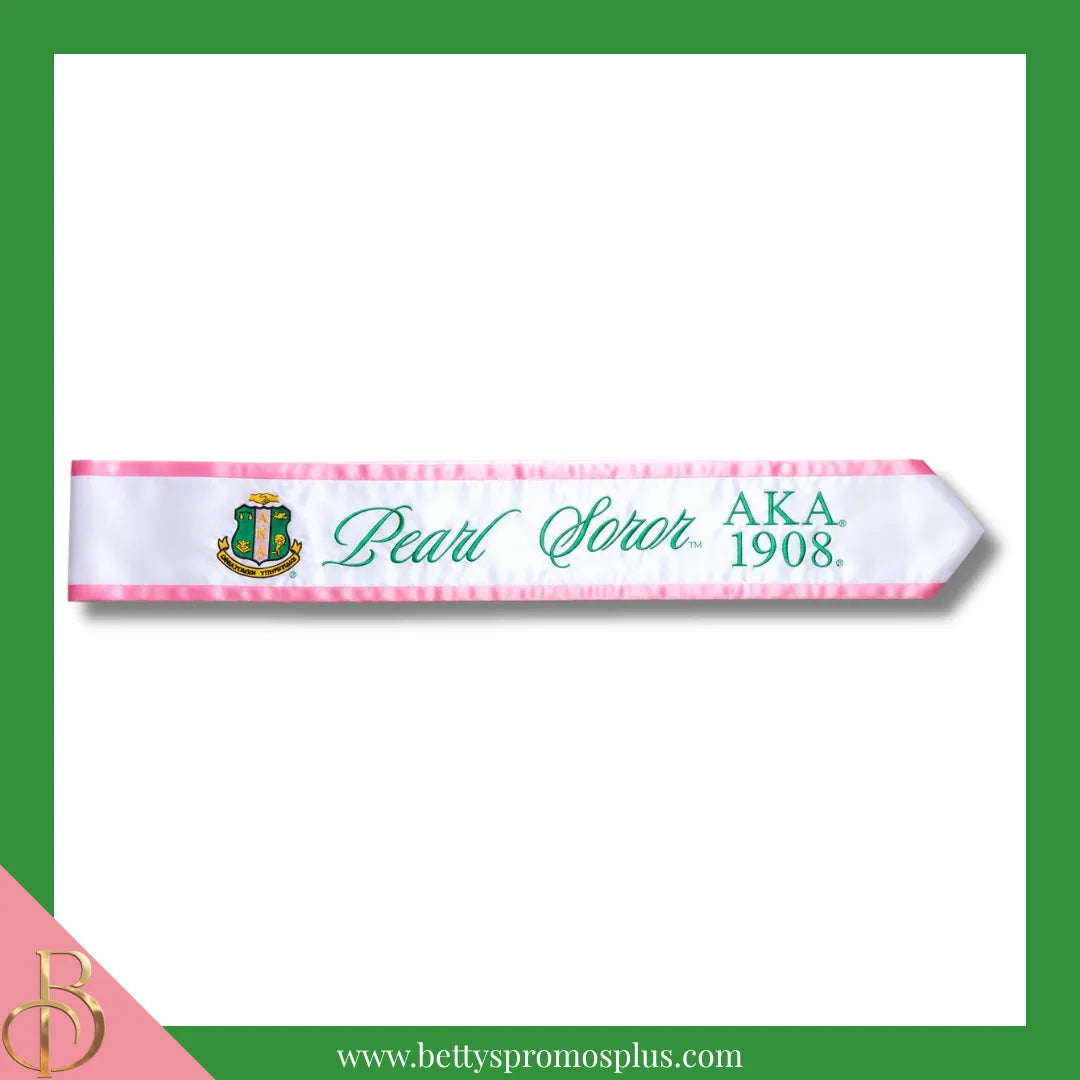 Alpha Kappa Alpha AKA Pearl Soror Sash-White-Alpha Kappa Alpha Paraphernalia-Alpha Kappa Alpha Sash-Betty's Promos Plus