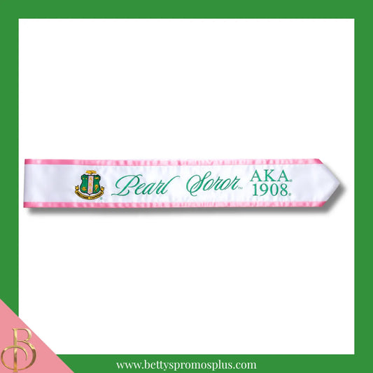 Alpha Kappa Alpha AKA Pearl Soror Sash-White-Alpha Kappa Alpha Paraphernalia-Alpha Kappa Alpha Sash-Betty's Promos Plus