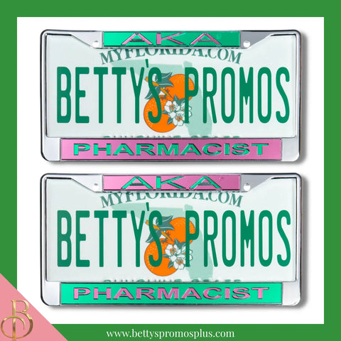 Alpha Kappa Alpha AKA Pharmacist Chrome Laser Engraved Mirrored Acrylic Auto Tag License Plate Frame-Alpha Kappa Alpha Paraphernalia-Alpha Kappa Alpha Auto Tag Frame-Betty's Promos Plus