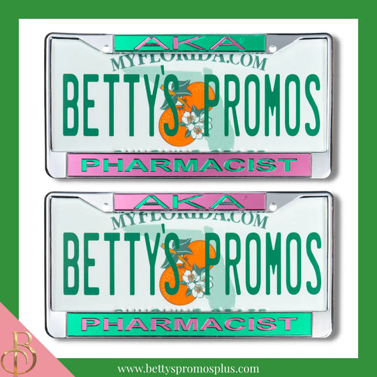 Alpha Kappa Alpha AKA Pharmacist Chrome Laser Engraved Mirrored Acrylic Auto Tag License Plate Frame-Alpha Kappa Alpha Paraphernalia-Alpha Kappa Alpha Auto Tag Frame-Betty's Promos Plus