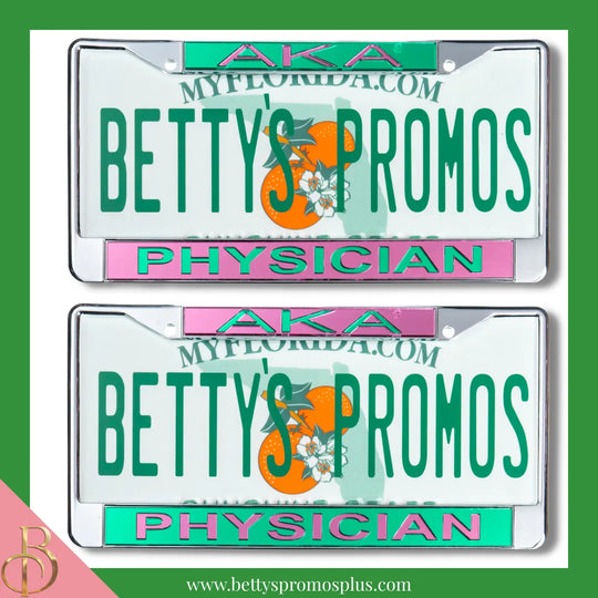 Alpha Kappa Alpha AKA Physician Chrome Laser Engraved Mirrored Acrylic Auto Tag License Plate Frame-Alpha Kappa Alpha Paraphernalia-Alpha Kappa Alpha Auto Tag Frame-Betty's Promos Plus