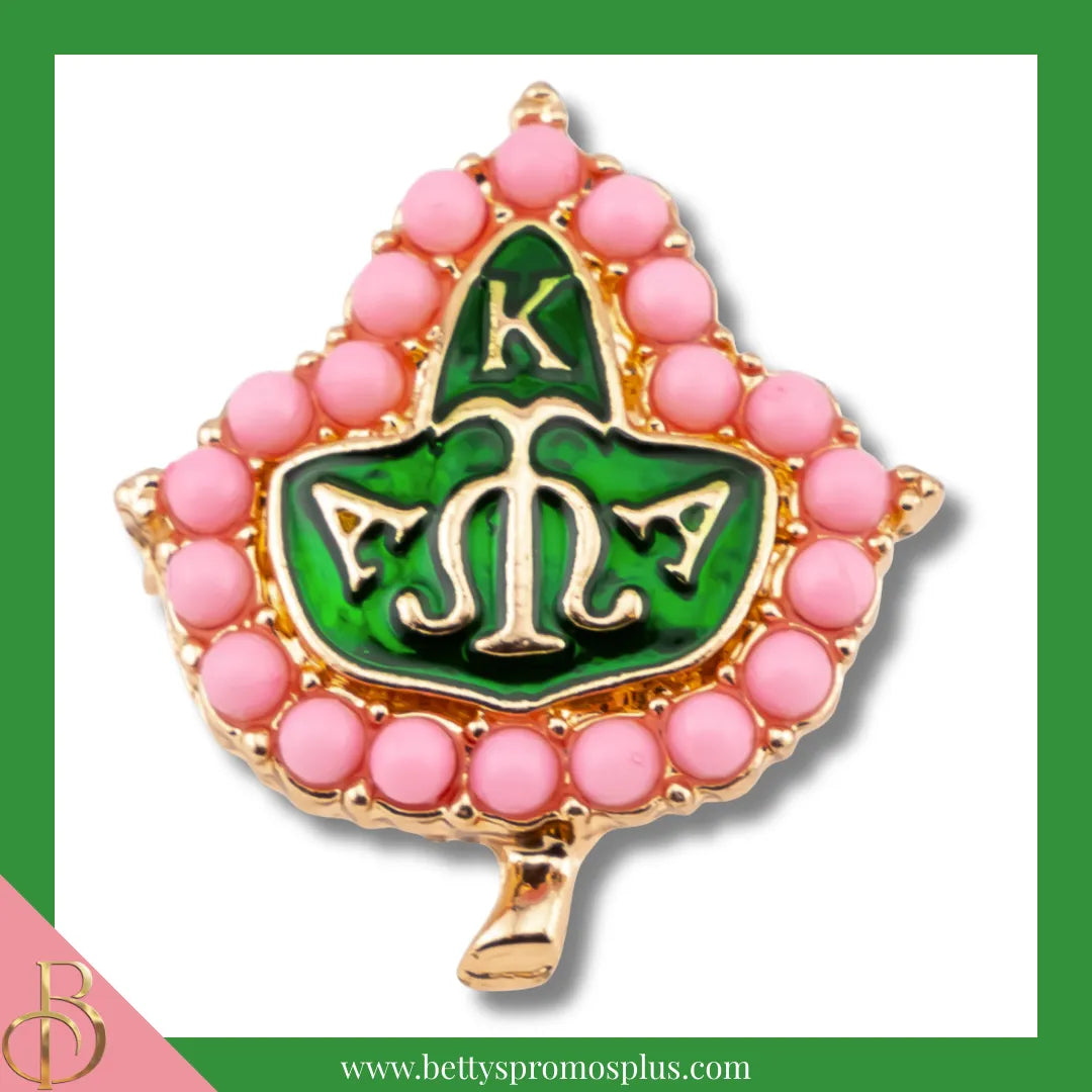 Alpha Kappa Alpha AKA Pink & Green Pearl Ivy Greek Lapel Pin-Gold-Alpha Kappa Alpha Paraphernalia-Alpha Kappa Alpha Lapel Pin-Betty's Promos Plus