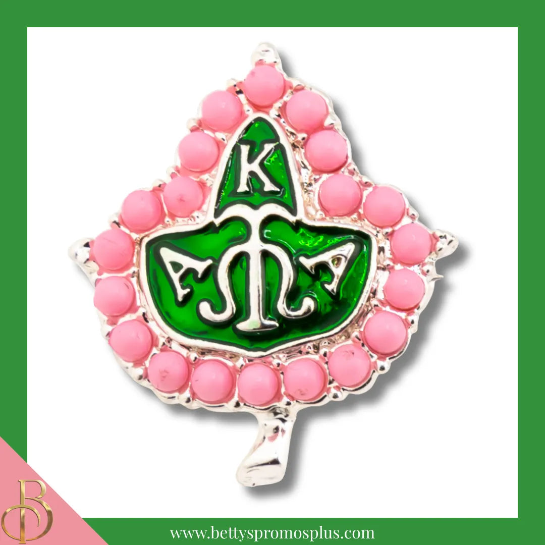 Alpha Kappa Alpha AKA Pink & Green Pearl Ivy Greek Lapel Pin-Silver-Alpha Kappa Alpha Paraphernalia-Alpha Kappa Alpha Lapel Pin-Betty's Promos Plus