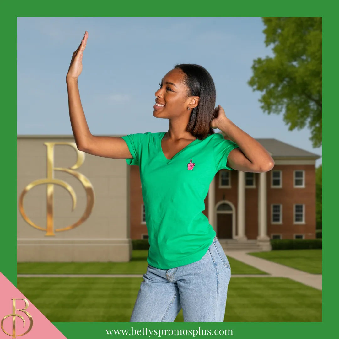 Alpha Kappa Alpha AKA Pinky Embroidered T-Shirt-Alpha Kappa Alpha Paraphernalia-Alpha Kappa Alpha T-Shirts-Betty's Promos Plus