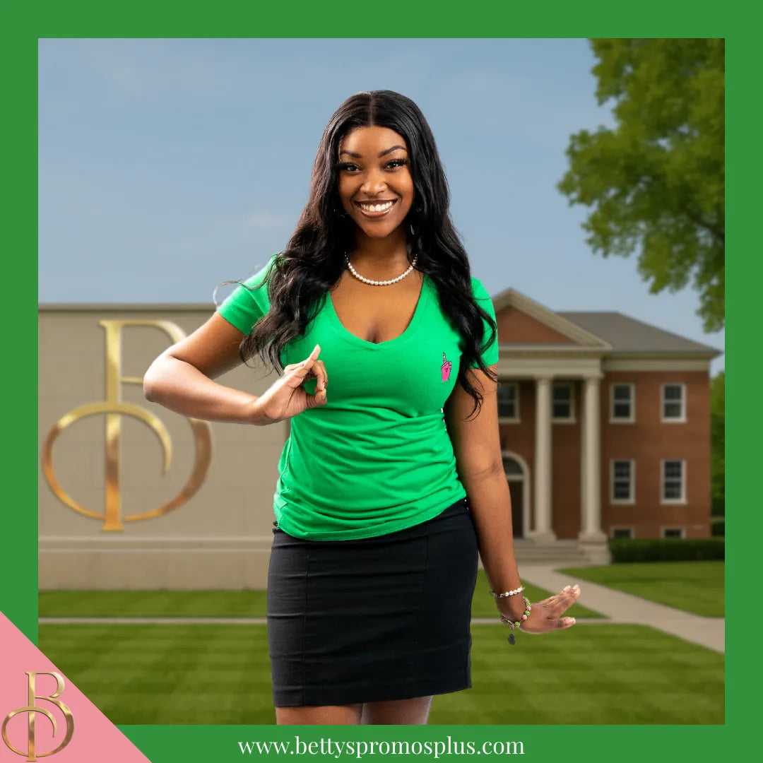 Alpha Kappa Alpha AKA Pinky Embroidered T-Shirt-Alpha Kappa Alpha Paraphernalia-Alpha Kappa Alpha T-Shirts-Betty's Promos Plus