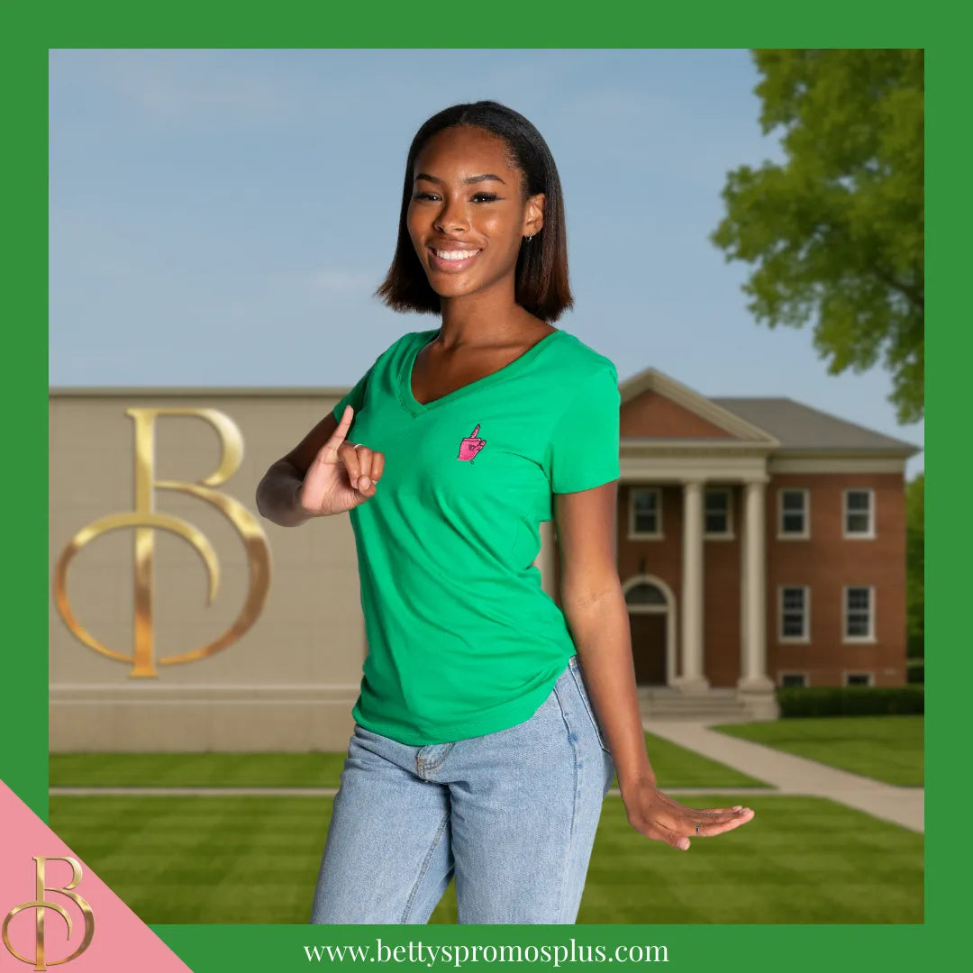 Alpha Kappa Alpha AKA Pinky Embroidered T-Shirt-Alpha Kappa Alpha Paraphernalia-Alpha Kappa Alpha T-Shirts-Betty's Promos Plus