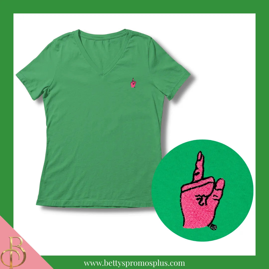 Alpha Kappa Alpha AKA Pinky Embroidered T-Shirt-Green-X-Small-Alpha Kappa Alpha Paraphernalia-Alpha Kappa Alpha T-Shirts-Betty's Promos Plus