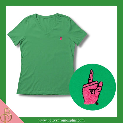 Alpha Kappa Alpha AKA Pinky Embroidered T-Shirt-Green-X-Small-Alpha Kappa Alpha Paraphernalia-Alpha Kappa Alpha T-Shirts-Betty's Promos Plus