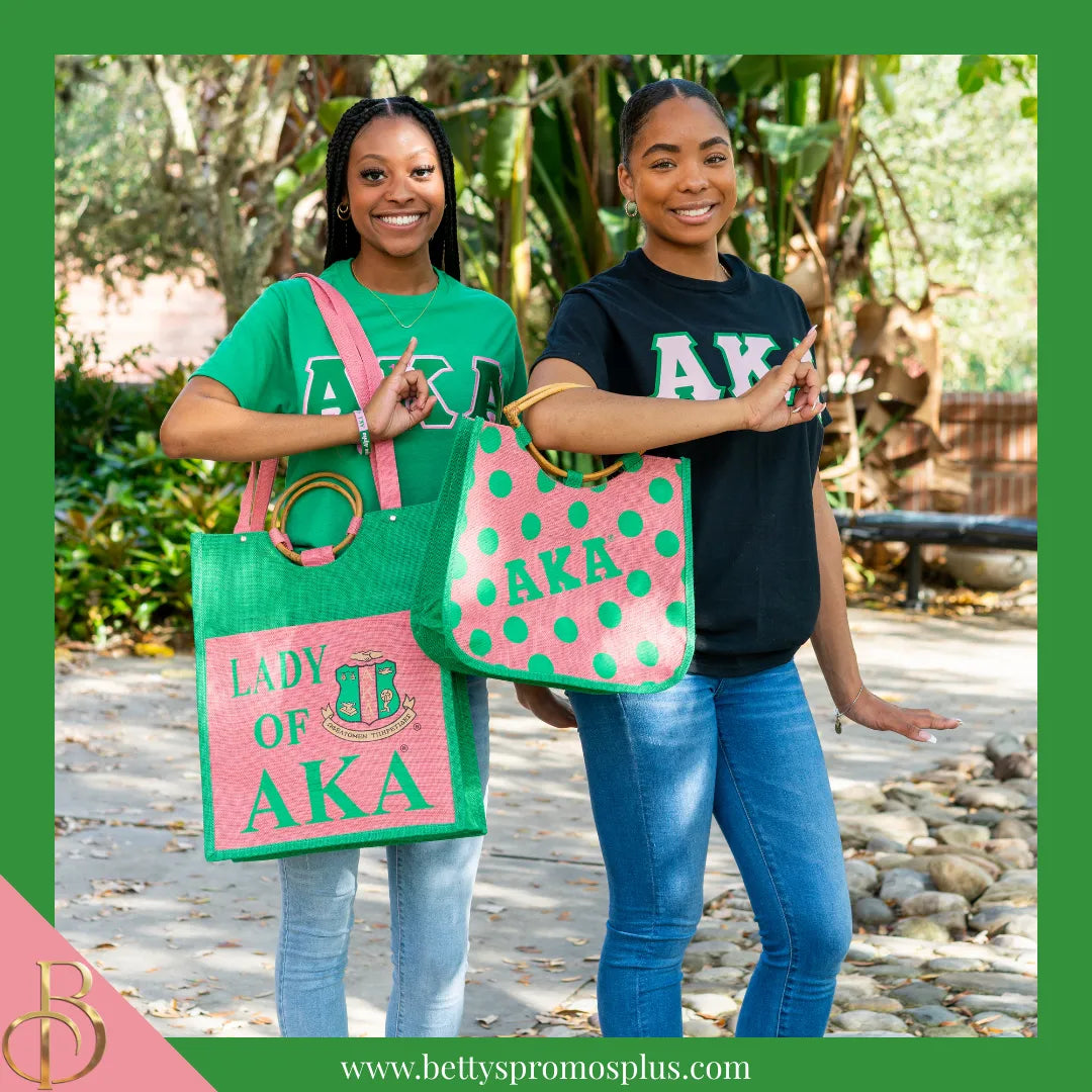 Alpha Kappa Alpha AKA Polka Dot Sorority Jute Bag-Alpha Kappa Alpha Paraphernalia-Alpha Kappa Alpha Purses-Betty's Promos Plus