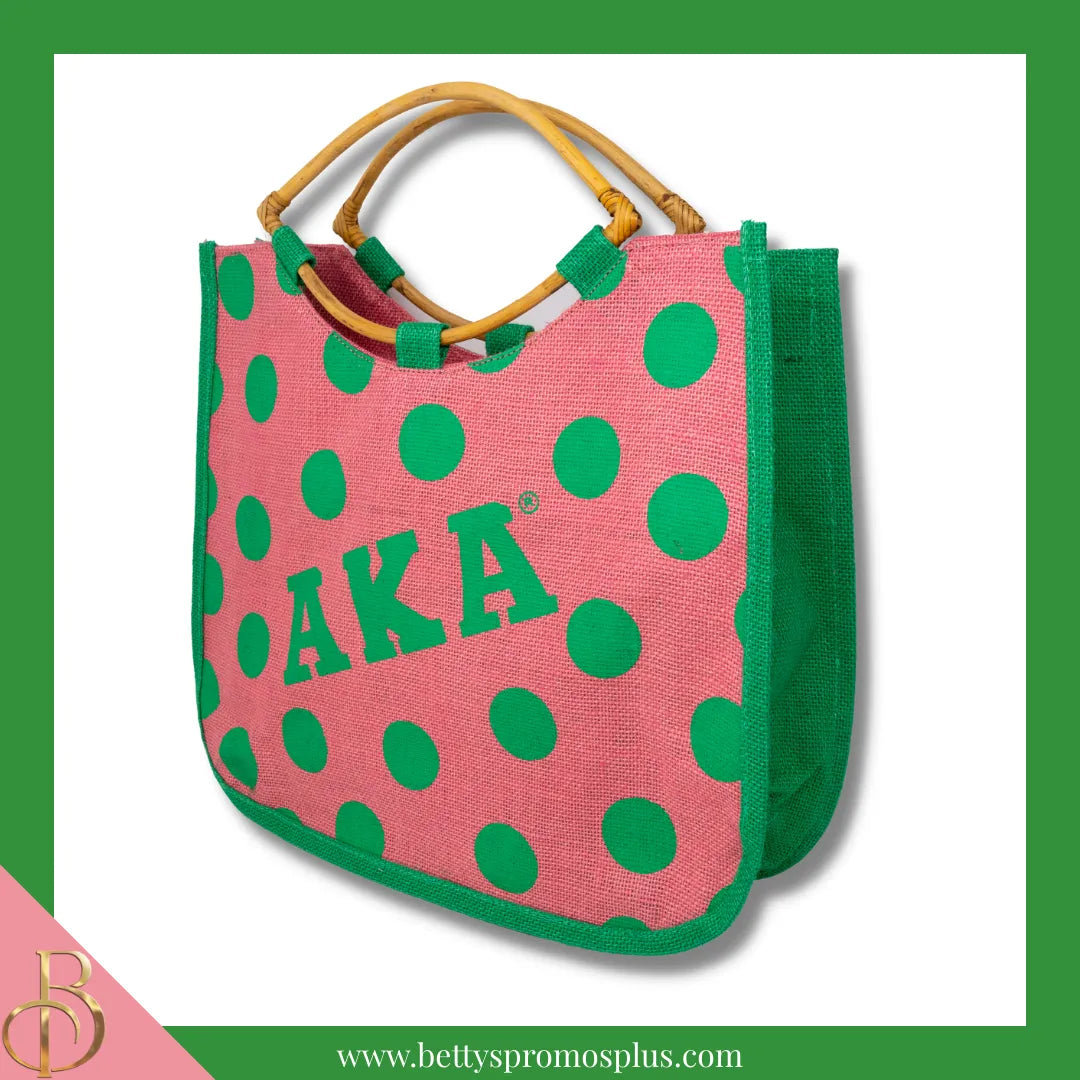 Alpha Kappa Alpha AKA Polka Dot Sorority Jute Bag-Alpha Kappa Alpha Paraphernalia-Alpha Kappa Alpha Purses-Betty's Promos Plus