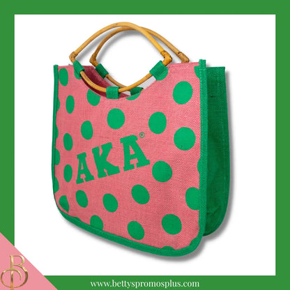 Alpha Kappa Alpha AKA Polka Dot Sorority Jute Bag-Alpha Kappa Alpha Paraphernalia-Alpha Kappa Alpha Purses-Betty's Promos Plus