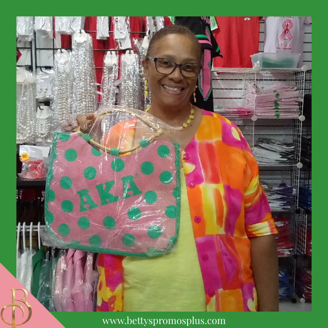 Alpha Kappa Alpha AKA Polka Dot Sorority Jute Bag-Alpha Kappa Alpha Paraphernalia-Alpha Kappa Alpha Purses-Betty's Promos Plus
