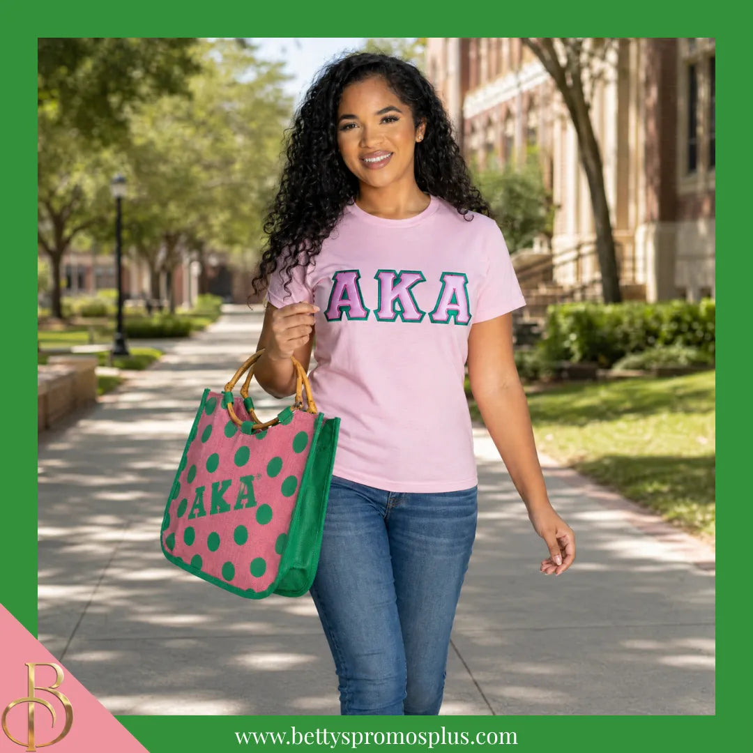 Alpha Kappa Alpha AKA Polka Dot Sorority Jute Bag-Alpha Kappa Alpha Paraphernalia-Alpha Kappa Alpha Purses-Betty's Promos Plus