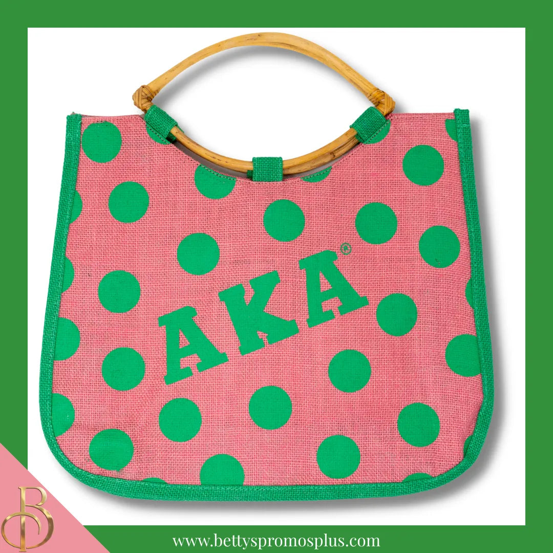 Alpha Kappa Alpha AKA Polka Dot Sorority Jute Bag-Pink-Alpha Kappa Alpha Paraphernalia-Alpha Kappa Alpha Purses-Betty's Promos Plus