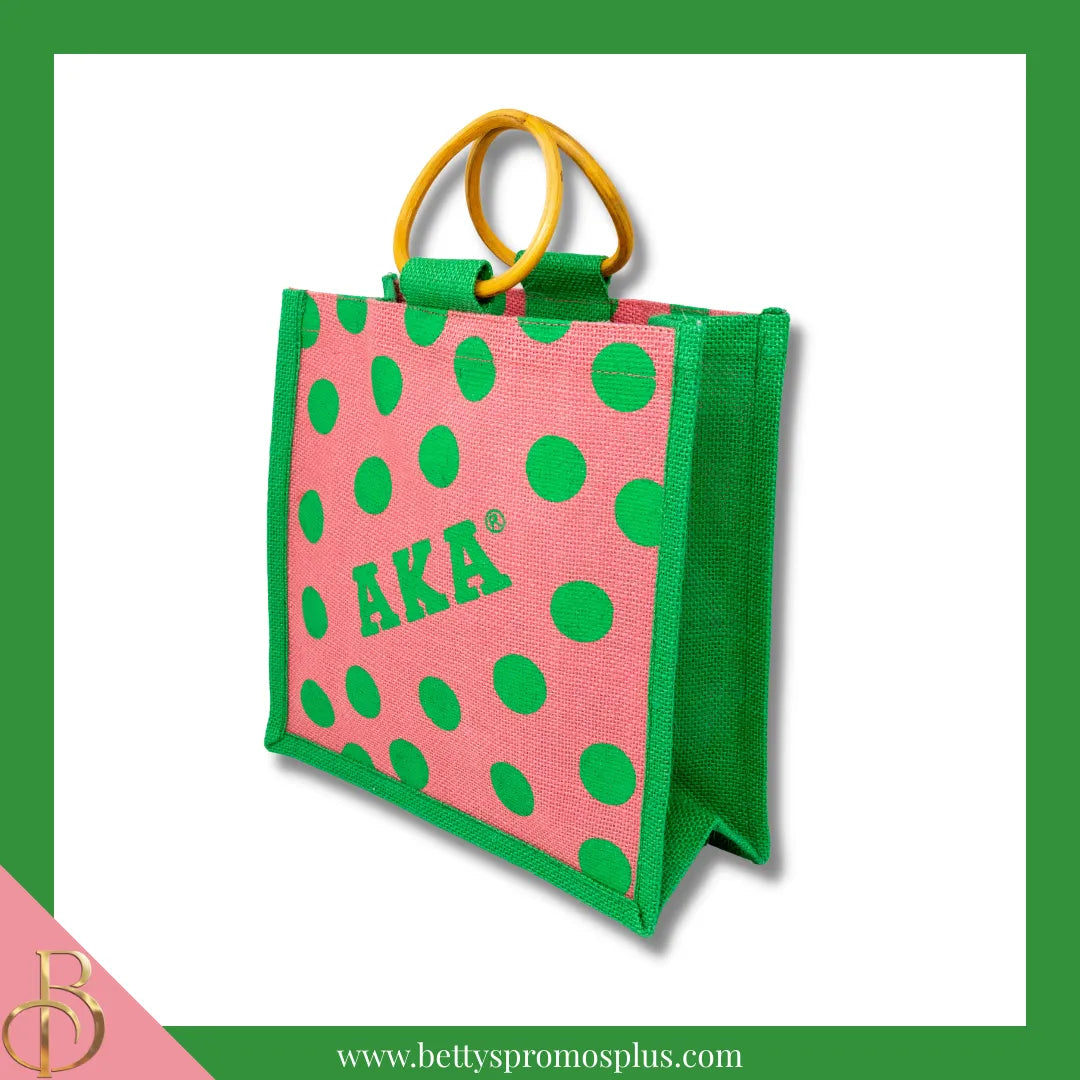 Alpha Kappa Alpha AKA Polka Dots Mini Jute Bag-Alpha Kappa Alpha Paraphernalia-Alpha Kappa Alpha Purses-Betty's Promos Plus
