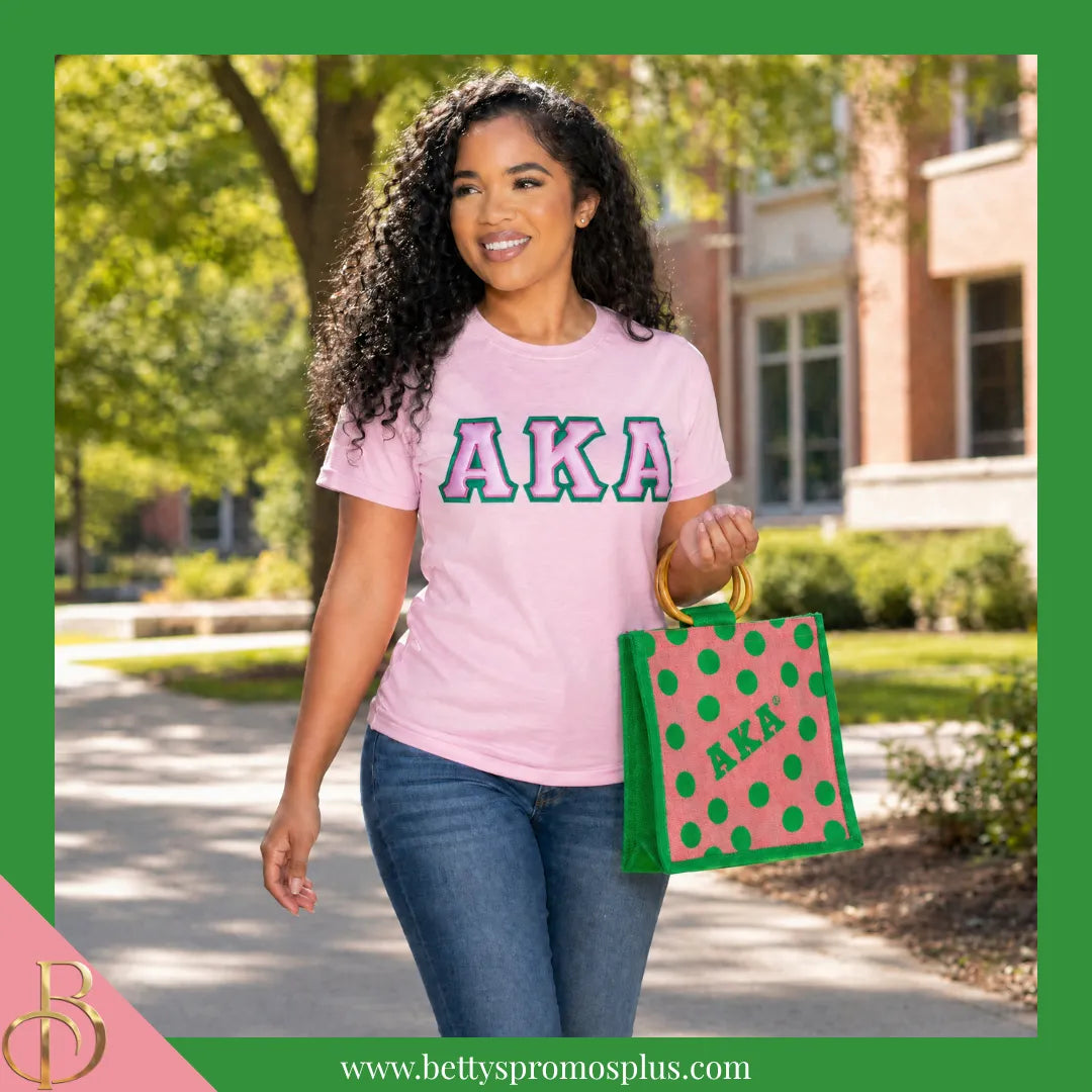 Alpha Kappa Alpha AKA Polka Dots Mini Jute Bag-Alpha Kappa Alpha Paraphernalia-Alpha Kappa Alpha Purses-Betty's Promos Plus