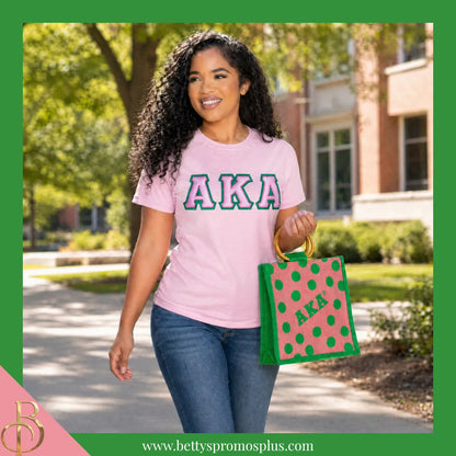 Alpha Kappa Alpha AKA Polka Dots Mini Jute Bag-Alpha Kappa Alpha Paraphernalia-Alpha Kappa Alpha Purses-Betty's Promos Plus