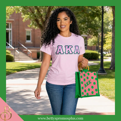 Alpha Kappa Alpha AKA Polka Dots Mini Jute Bag-Alpha Kappa Alpha Paraphernalia-Alpha Kappa Alpha Purses-Betty's Promos Plus