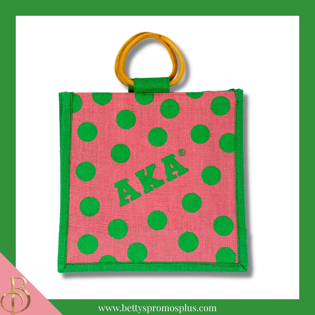 Alpha Kappa Alpha AKA Polka Dots Mini Jute Bag-Pink-Alpha Kappa Alpha Paraphernalia-Alpha Kappa Alpha Purses-Betty's Promos Plus