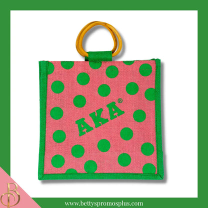 Alpha Kappa Alpha AKA Polka Dots Mini Jute Bag-Pink-Alpha Kappa Alpha Paraphernalia-Alpha Kappa Alpha Purses-Betty's Promos Plus