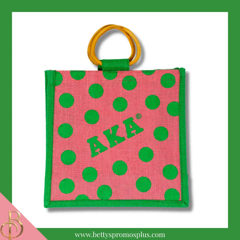 Alpha Kappa Alpha AKA Polka Dots Mini Jute Bag-Pink-Alpha Kappa Alpha Paraphernalia-Alpha Kappa Alpha Purses-Betty's Promos Plus