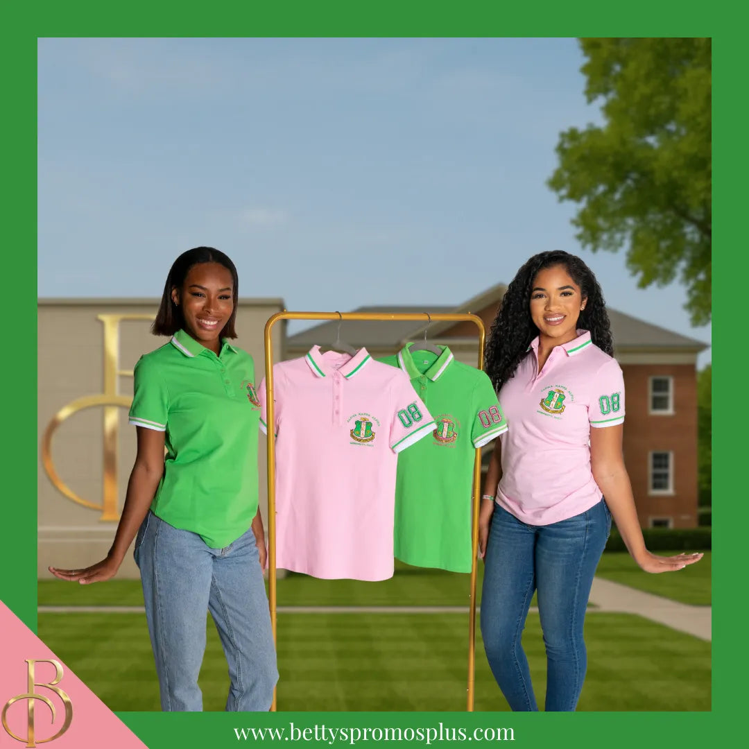 Alpha Kappa Alpha AKA Polo Shirt Embroidered with Shield and 08 Sleeve-Alpha Kappa Alpha Paraphernalia-Alpha Kappa Alpha Polo Shirt-Betty's Promos Plus