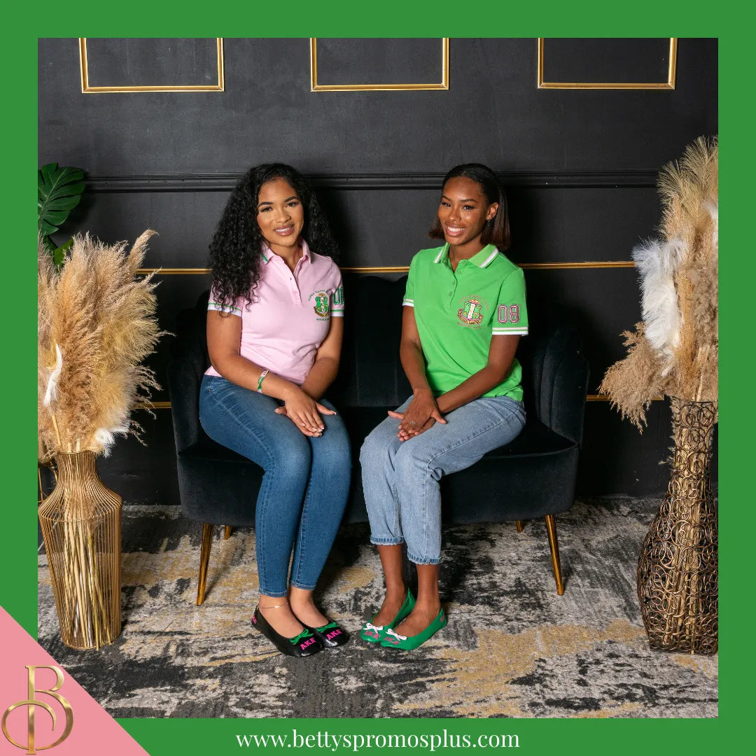 Alpha Kappa Alpha AKA Polo Shirt Embroidered with Shield and 08 Sleeve-Alpha Kappa Alpha Paraphernalia-Alpha Kappa Alpha Polo Shirt-Betty's Promos Plus