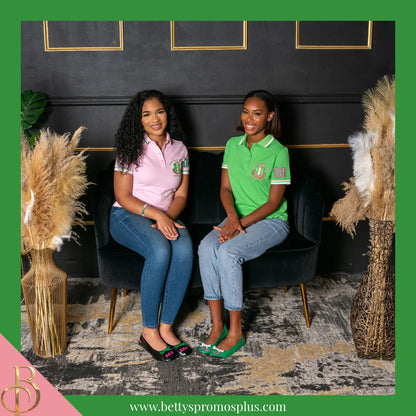 Alpha Kappa Alpha AKA Polo Shirt Embroidered with Shield and 08 Sleeve-Alpha Kappa Alpha Paraphernalia-Alpha Kappa Alpha Polo Shirt-Betty's Promos Plus