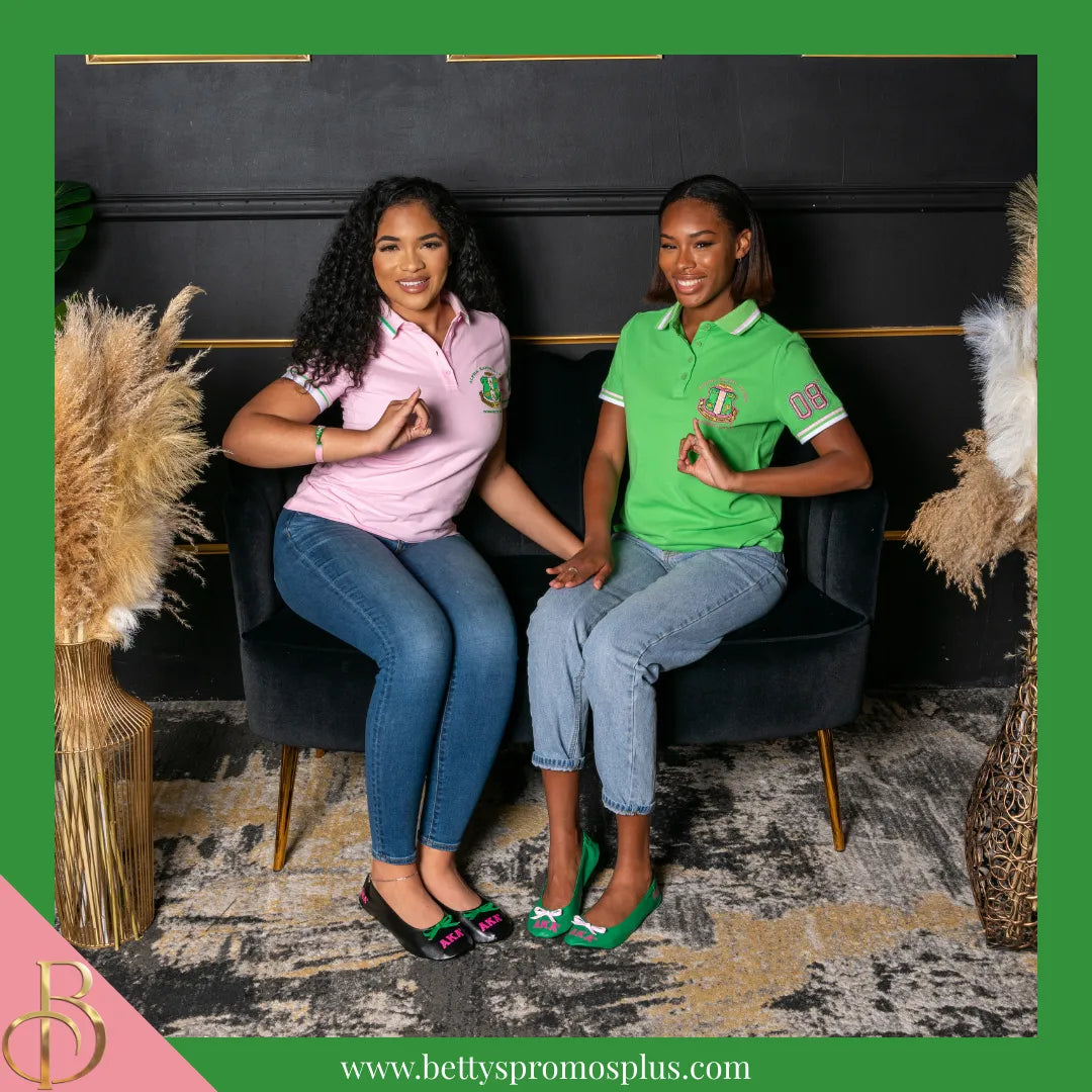 Alpha Kappa Alpha AKA Polo Shirt Embroidered with Shield and 08 Sleeve-Alpha Kappa Alpha Paraphernalia-Alpha Kappa Alpha Polo Shirt-Betty's Promos Plus