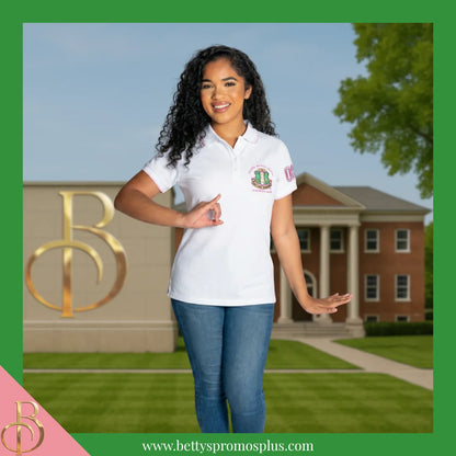 Alpha Kappa Alpha AKA Polo Shirt Embroidered with Shield and 08 Sleeve-Alpha Kappa Alpha Paraphernalia-Alpha Kappa Alpha Polo Shirt-Betty's Promos Plus