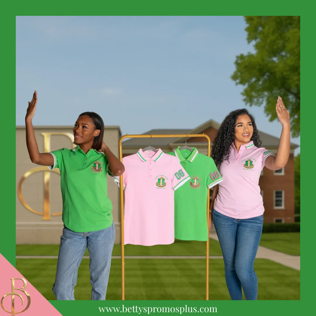Alpha Kappa Alpha AKA Polo Shirt Embroidered with Shield and 08 Sleeve-Alpha Kappa Alpha Paraphernalia-Alpha Kappa Alpha Polo Shirt-Betty's Promos Plus