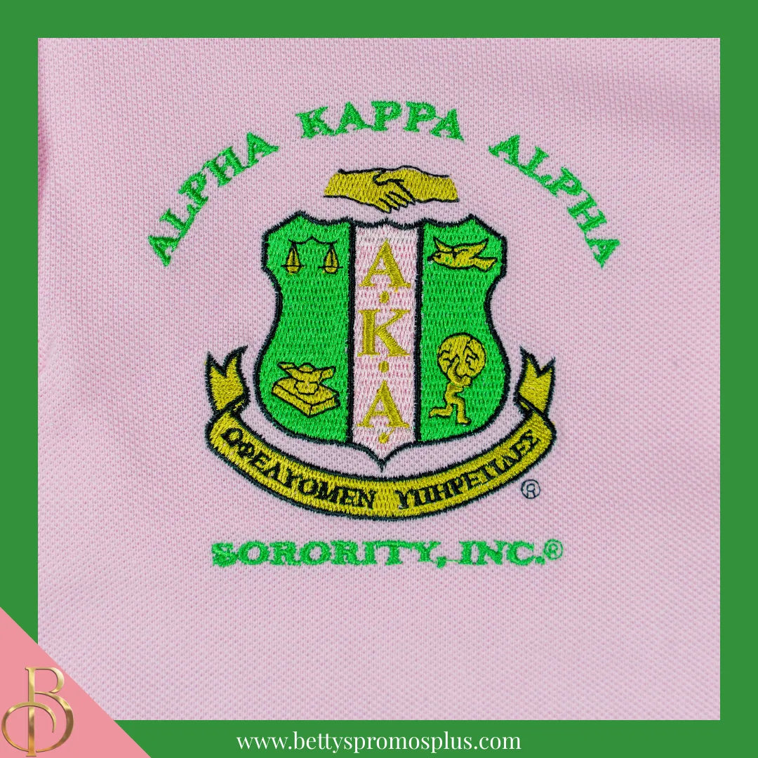 Alpha Kappa Alpha AKA Polo Shirt Embroidered with Shield and 08 Sleeve-Alpha Kappa Alpha Paraphernalia-Alpha Kappa Alpha Polo Shirt-Betty's Promos Plus