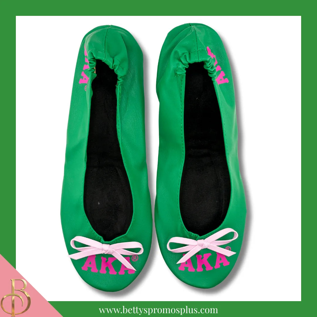 Alpha Kappa Alpha AKA Printed Foldable Ballet Flats with Carrying Case-Alpha Kappa Alpha Paraphernalia-Alpha Kappa Alpha Ballet Flats-Betty's Promos Plus