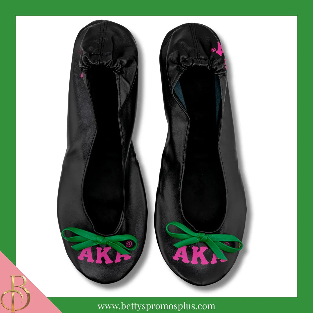 Alpha Kappa Alpha AKA Printed Foldable Ballet Flats with Carrying Case-Alpha Kappa Alpha Paraphernalia-Alpha Kappa Alpha Ballet Flats-Betty's Promos Plus