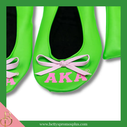 Alpha Kappa Alpha AKA Printed Foldable Ballet Flats with Carrying Case-Alpha Kappa Alpha Paraphernalia-Alpha Kappa Alpha Ballet Flats-Betty's Promos Plus