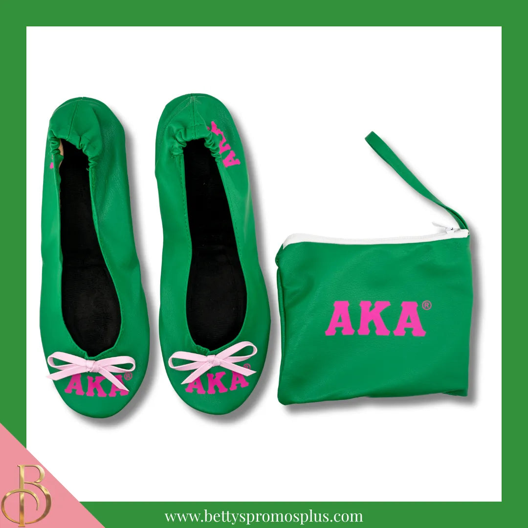 Alpha Kappa Alpha AKA Printed Foldable Ballet Flats with Carrying Case-Alpha Kappa Alpha Paraphernalia-Alpha Kappa Alpha Ballet Flats-Betty's Promos Plus
