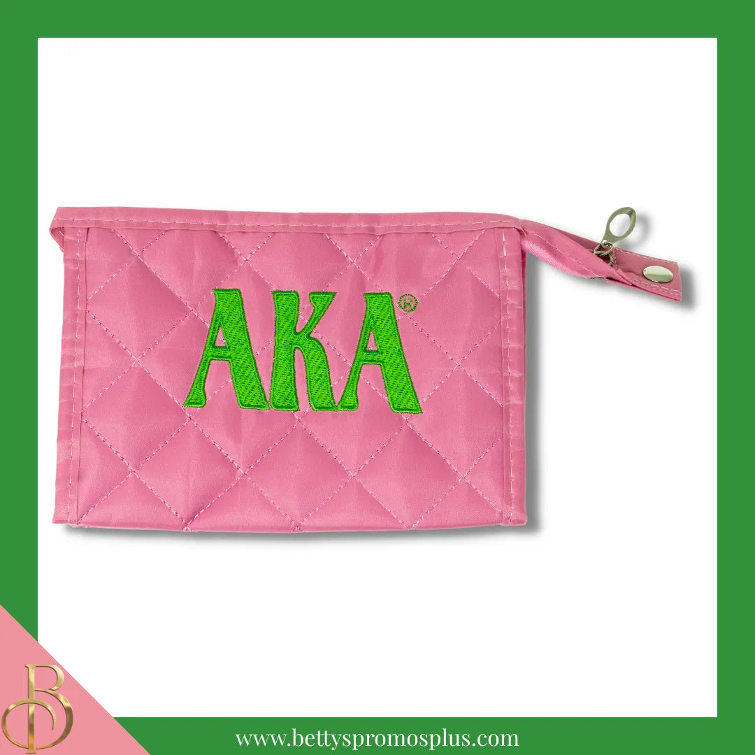 Alpha Kappa Alpha AKA Quilted Cosmetic Case-Pink-Alpha Kappa Alpha Paraphernalia-Alpha Kappa Alpha Cosmetic Case-Betty's Promos Plus